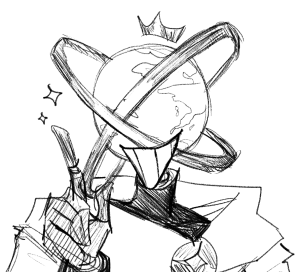 A quick sketch of Xenos holding his finger up.